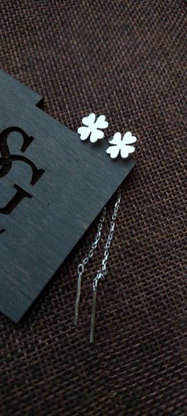 Срібні сережки-протяжки &laquo;Конюшина&raquo; 1329 фото