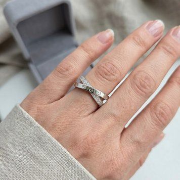 Срібна подвійна каблучка у стилі Cartier  664 фото